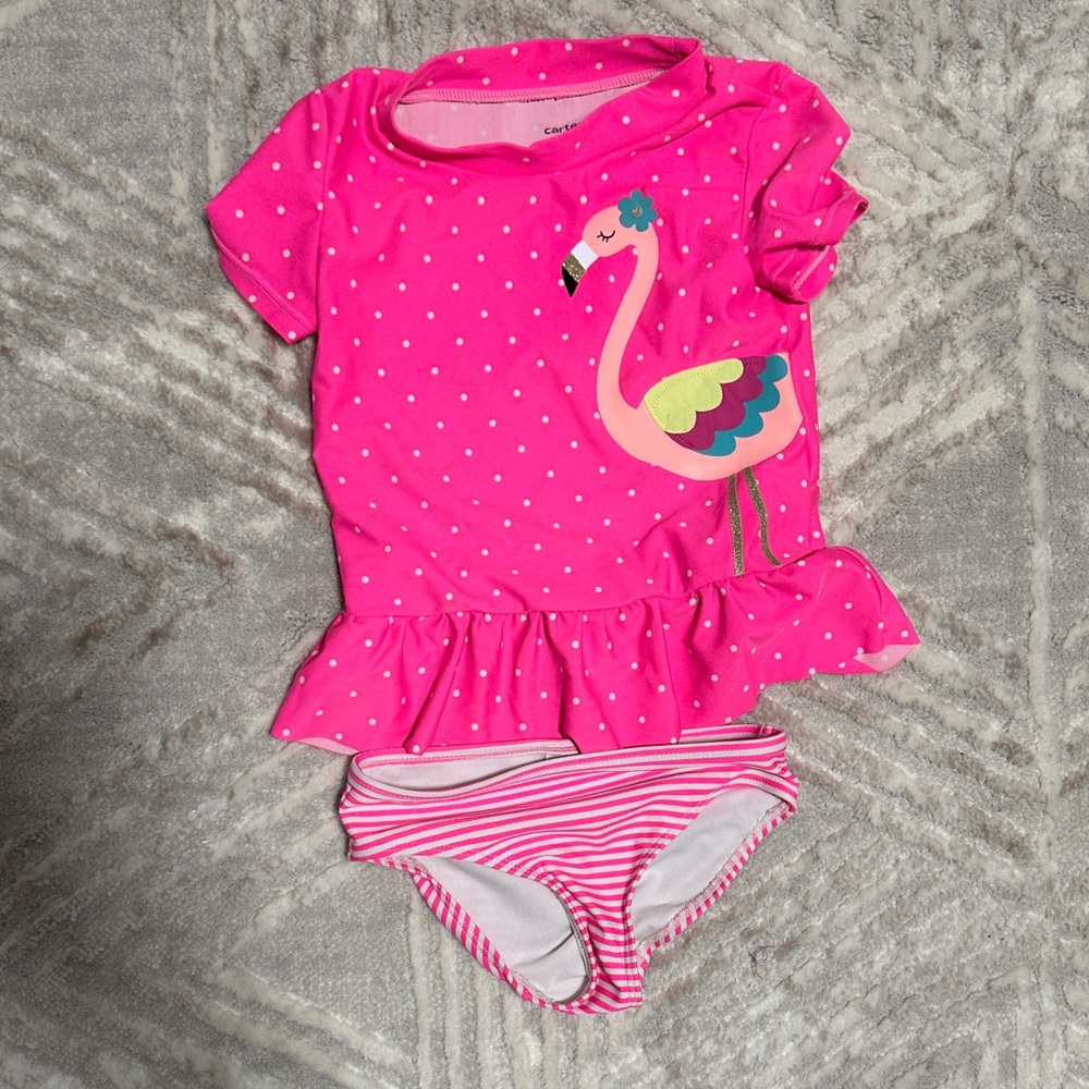 Carter's Pink Polka Dot Flamingo Rashguard Set